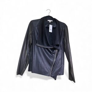 Kingston Grey - Women’s Jacket Size L Black Moto Faux Leather Full Zip